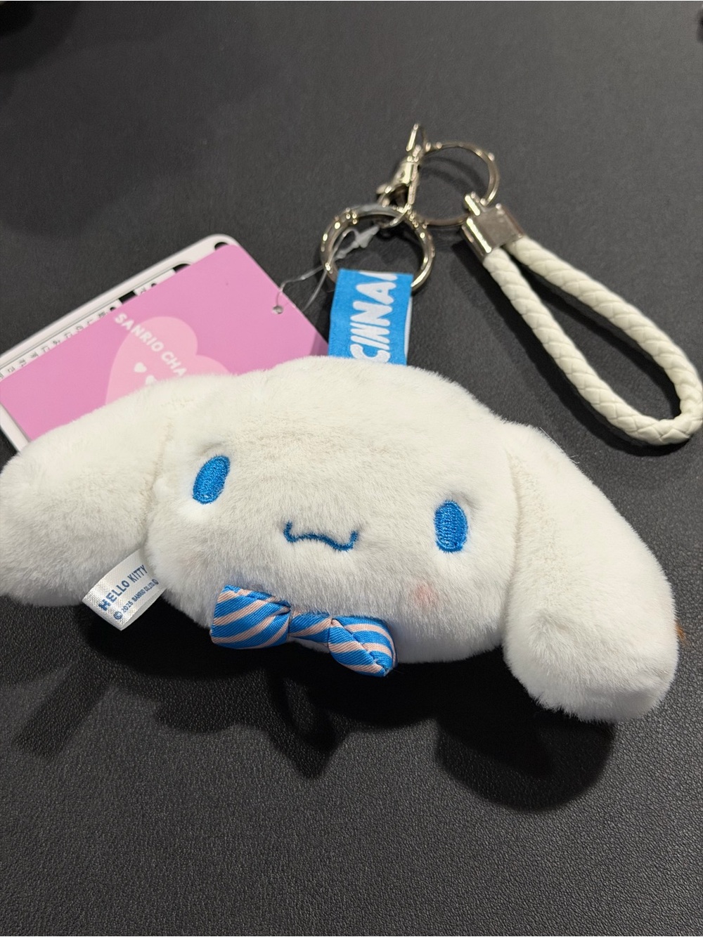 Sanrio White Cinnamoroll Plush Keychain with Blue Accents